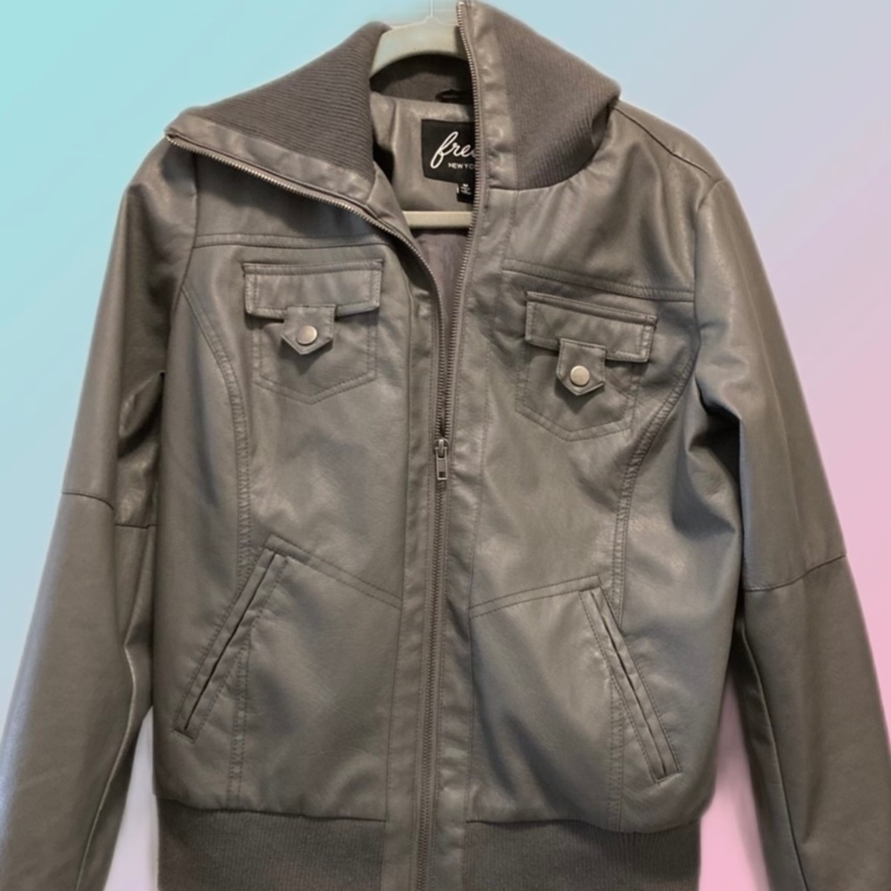 Faux Grey Leather Jacket